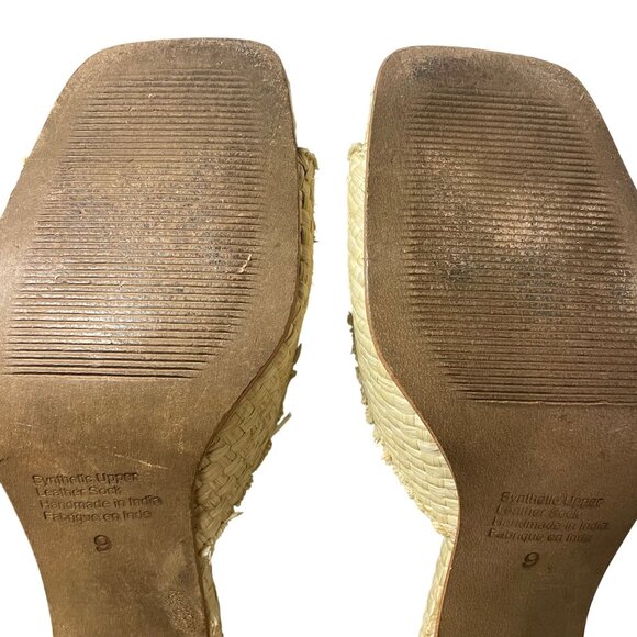 Jeffrey Campbell Melange Raffia Crosswoven Chunky Heels Tan Sz 9 Square Toe Revo - Picture 8 of 10